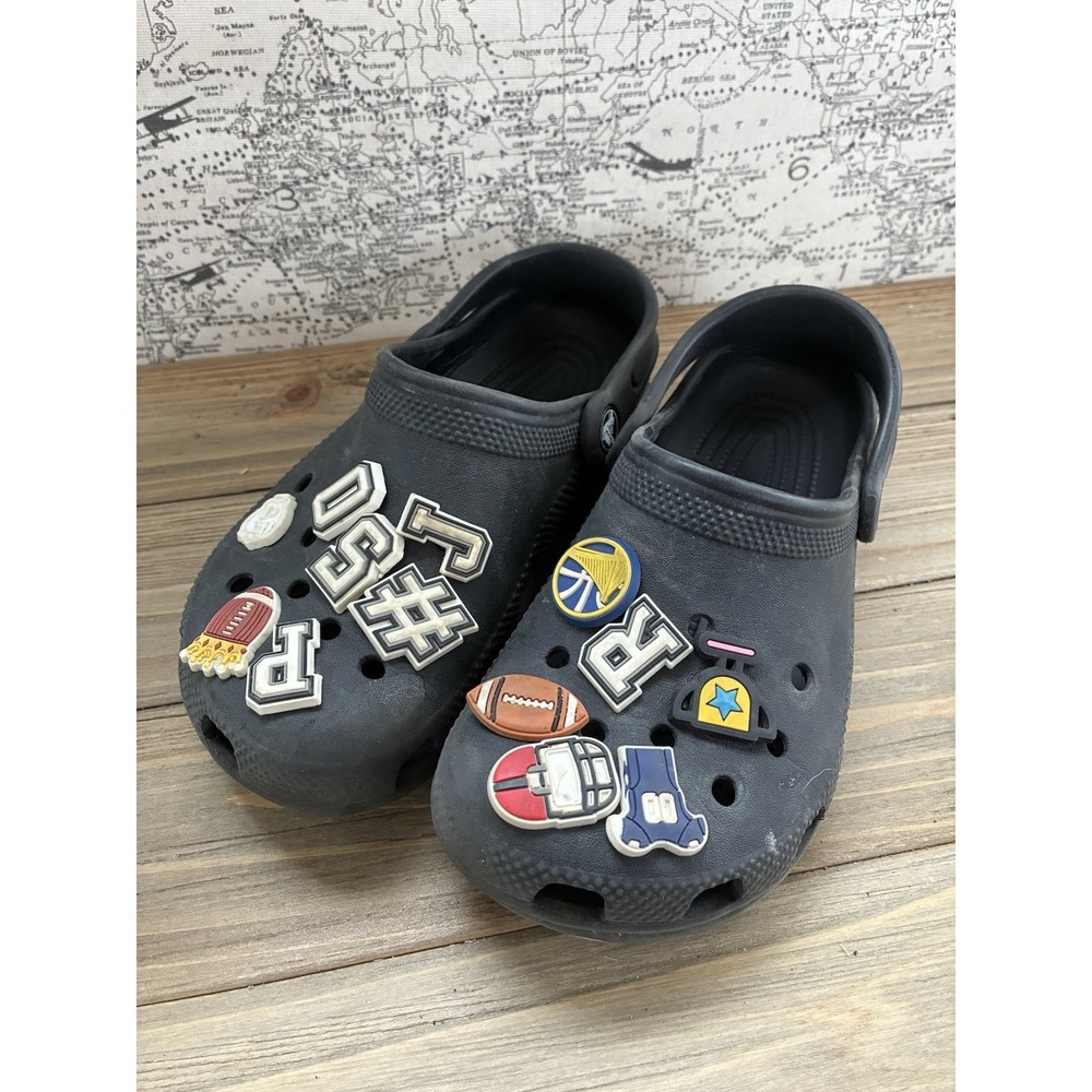 Crocs Black Clogs Sports Charms Boys Size 2‎